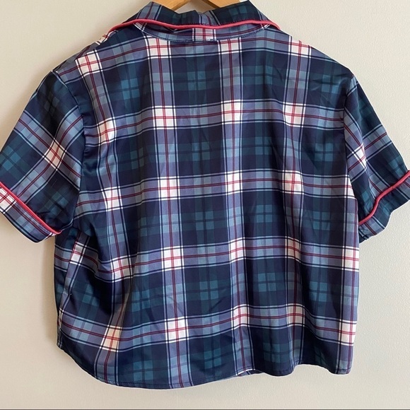 💥3/$25💥 GARAGE Cropped Plaid Silky Pyjama Top - Picture 5 of 5